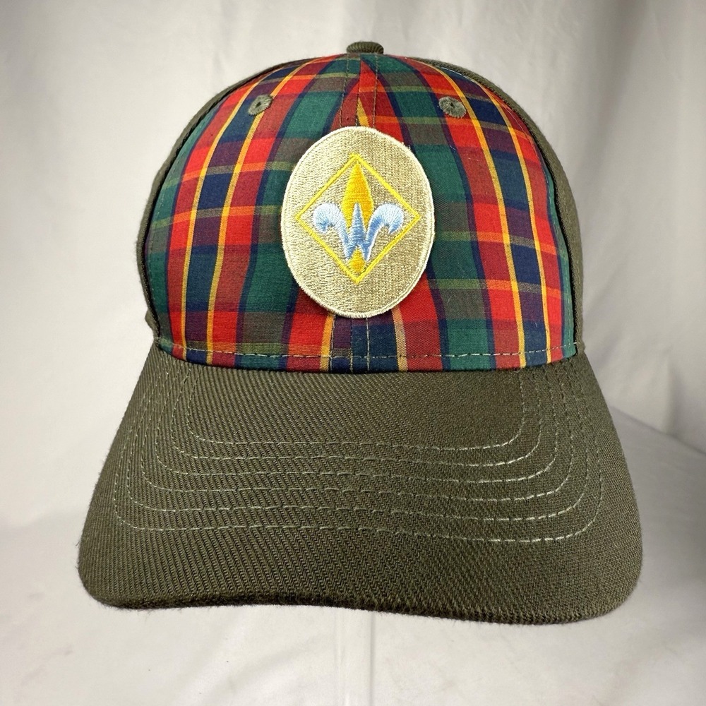 Boy Scouts Of America Webelo Fitted Hat Green S/M Embroidered Plaid 6 Panel‎